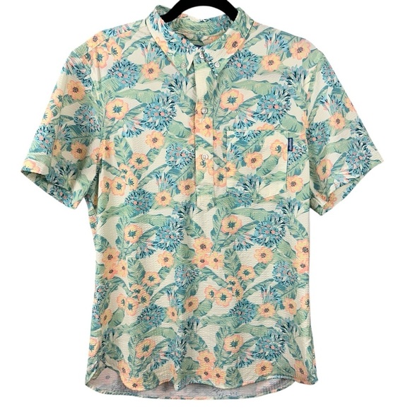 Chubbies Shirt Mens Small White Green The Flower The Leader Seersucker Floral - Picture 2 of 9